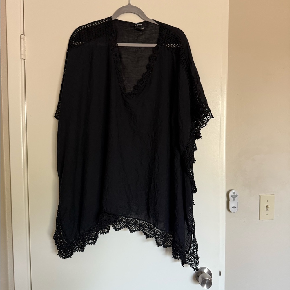 Black Crochet Trim swim cover up